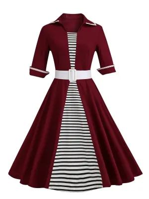 1950s Stripe Patchwork Swing Dress