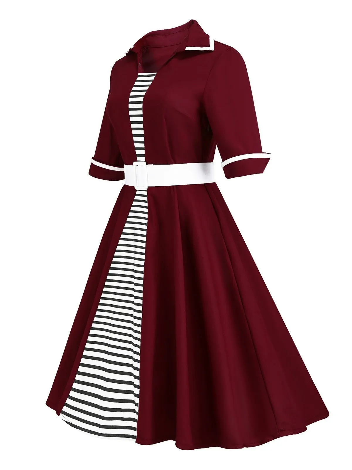 1950s Stripe Patchwork Swing Dress