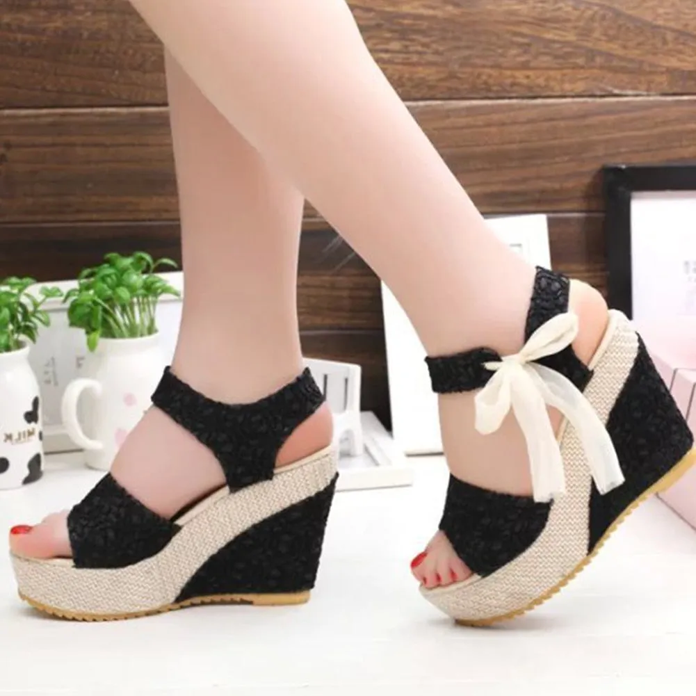 Amozae--Back to school outfit   INS Hot Lace Leisure Women Wedges Heeled Women Shoes Summer Sandals Party Platform High Heels Shoes Woman