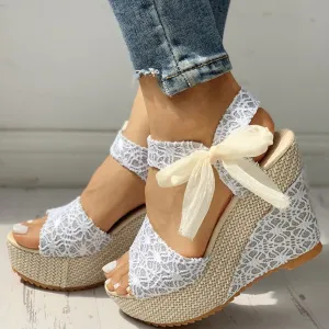 Amozae--Back to school outfit   INS Hot Lace Leisure Women Wedges Heeled Women Shoes Summer Sandals Party Platform High Heels Shoes Woman