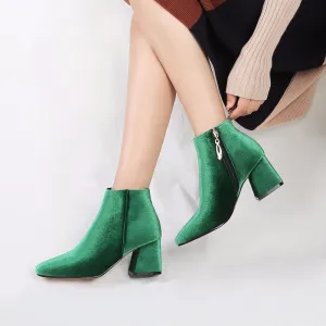 Amozae- Brand Velvet Women's Ankle Boots 2024 Winter Fashion Women Boots Thick Med Heel Short Shoes Woman Large Size Black Red Green