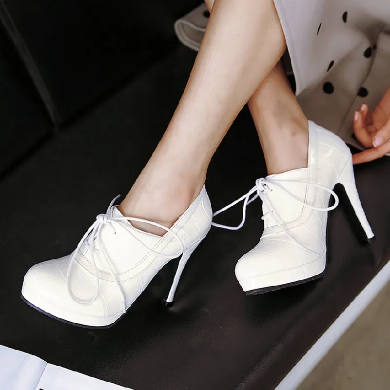 Amozae- Classic Black White Heels Women Pumps Shoes Lace Up High Heels Shoes Female OL Working Party Wedding Shoes Woman 2024 Spring