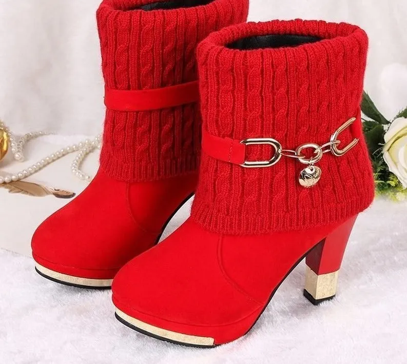 Amozae- Hot Selling High-Heeled Boots Woman Booties Women Short Boots Female Pointed Toes Slip On Slim Fall/Winter Shoes Red Black