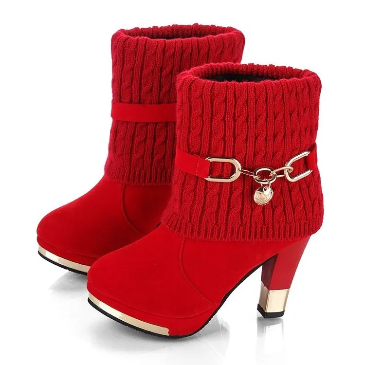 Amozae- Hot Selling High-Heeled Boots Woman Booties Women Short Boots Female Pointed Toes Slip On Slim Fall/Winter Shoes Red Black