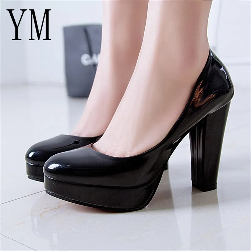 Amozae- Hot Women Pumps Shoes Women PU Leather Shallow Slip-On Round Toe High heels Wedding Party Derss shoes Mujer Plus size 34-42 New