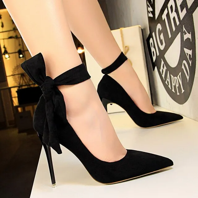 Amozae New Shoes Women High Heels Pumps Women Red Shoes Suede Women Wedding Shoes Spring Pointed Ankle Strap Stiletto Women Party Shoes