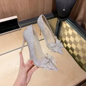 Amozae- Newest  Cinderella Shoes Rhinestone High Heels Women Pumps Pointed toe Woman Crystal Party Wedding Shoes  zapatillas mujer