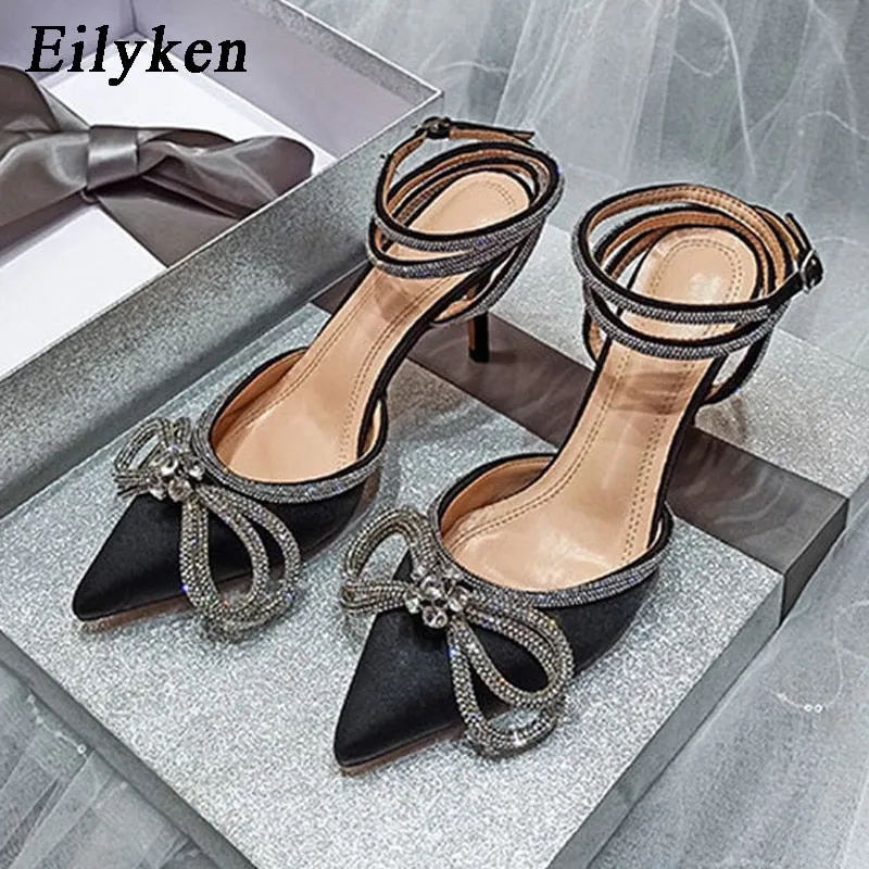 Amozae- Style Glitter Rhinestones Silk Women Pumps Crystal bowknot Satin Spring Autumn Lady Shoes High heels Party Prom Shoes