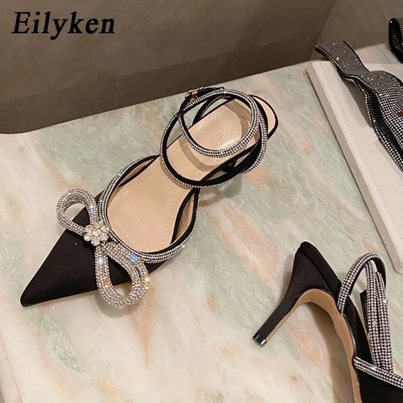 Amozae- Style Glitter Rhinestones Silk Women Pumps Crystal bowknot Satin Spring Autumn Lady Shoes High heels Party Prom Shoes