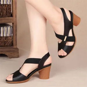 Amozae- Women Ankle Strap Sandals Peep Toe High Heels Rome Summer Women's Thick Heel Comfortable Shoes Ladies Fashion PU Footwear