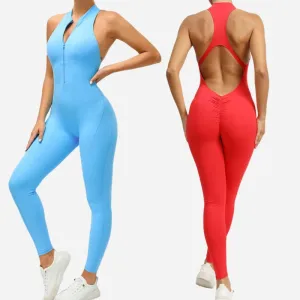 Backless Sexy One-piece Bodysuit Zipper Fitness Set