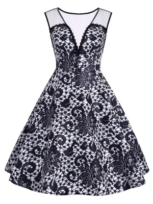 Black 1950s Floral Lace Dress