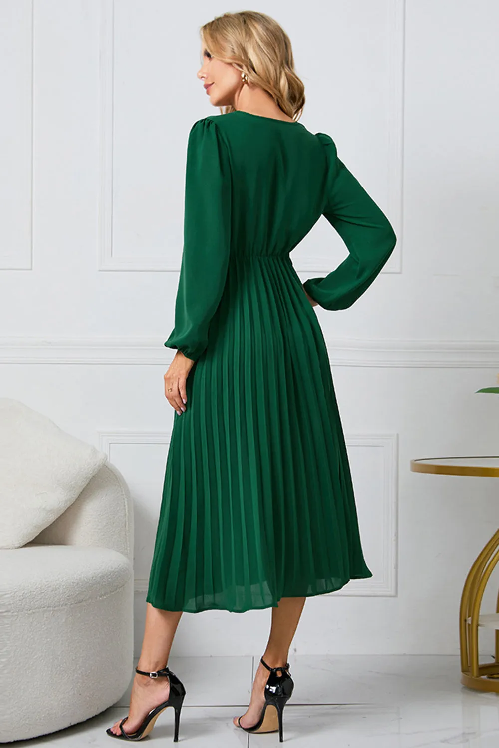 Black A Line Long Sleeves Tea Length Dress