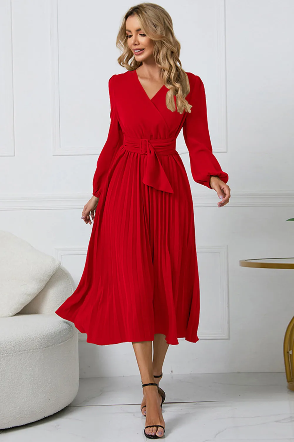 Black A Line Long Sleeves Tea Length Dress