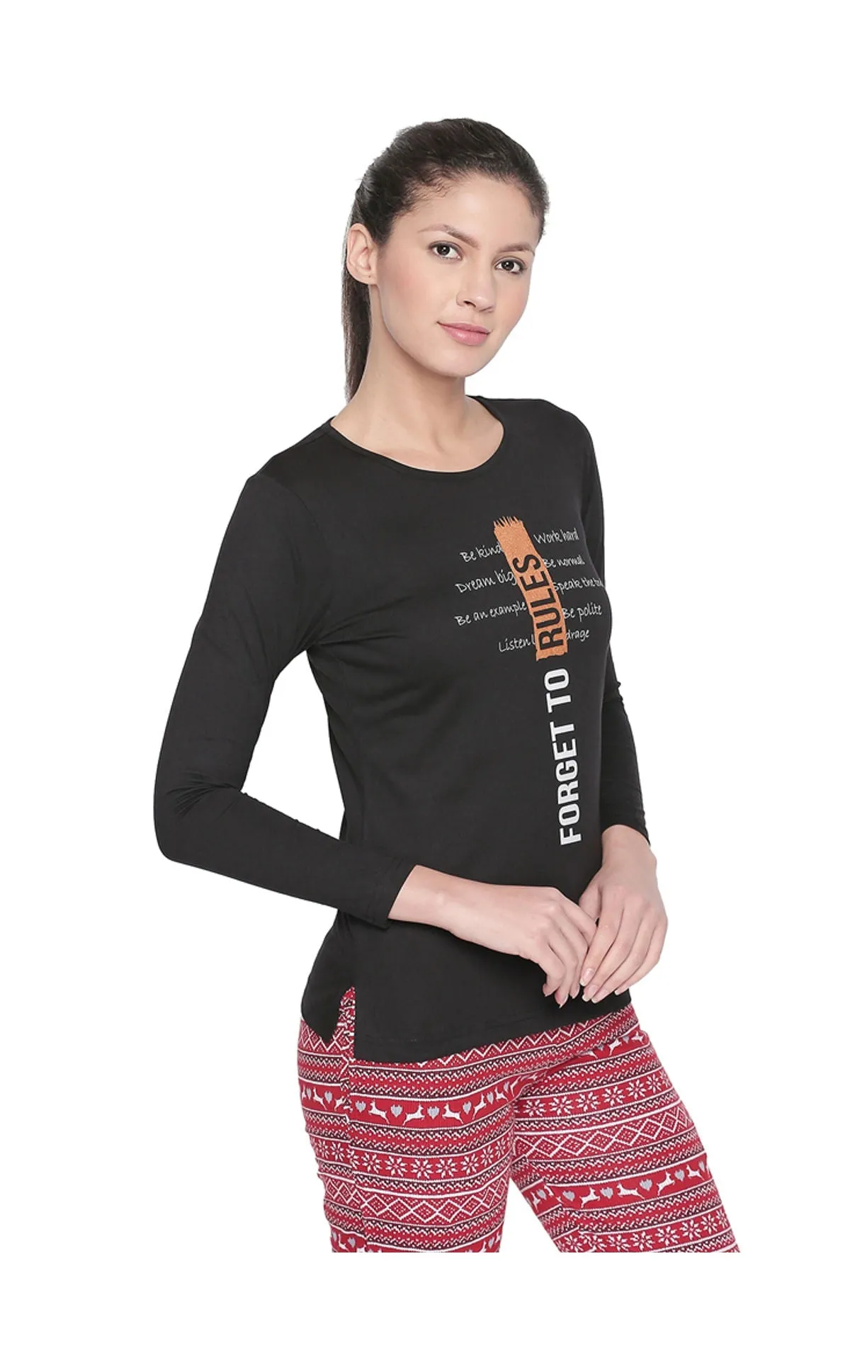 Bodyactive Women Black Round Neck Tee-TS102-BLACK