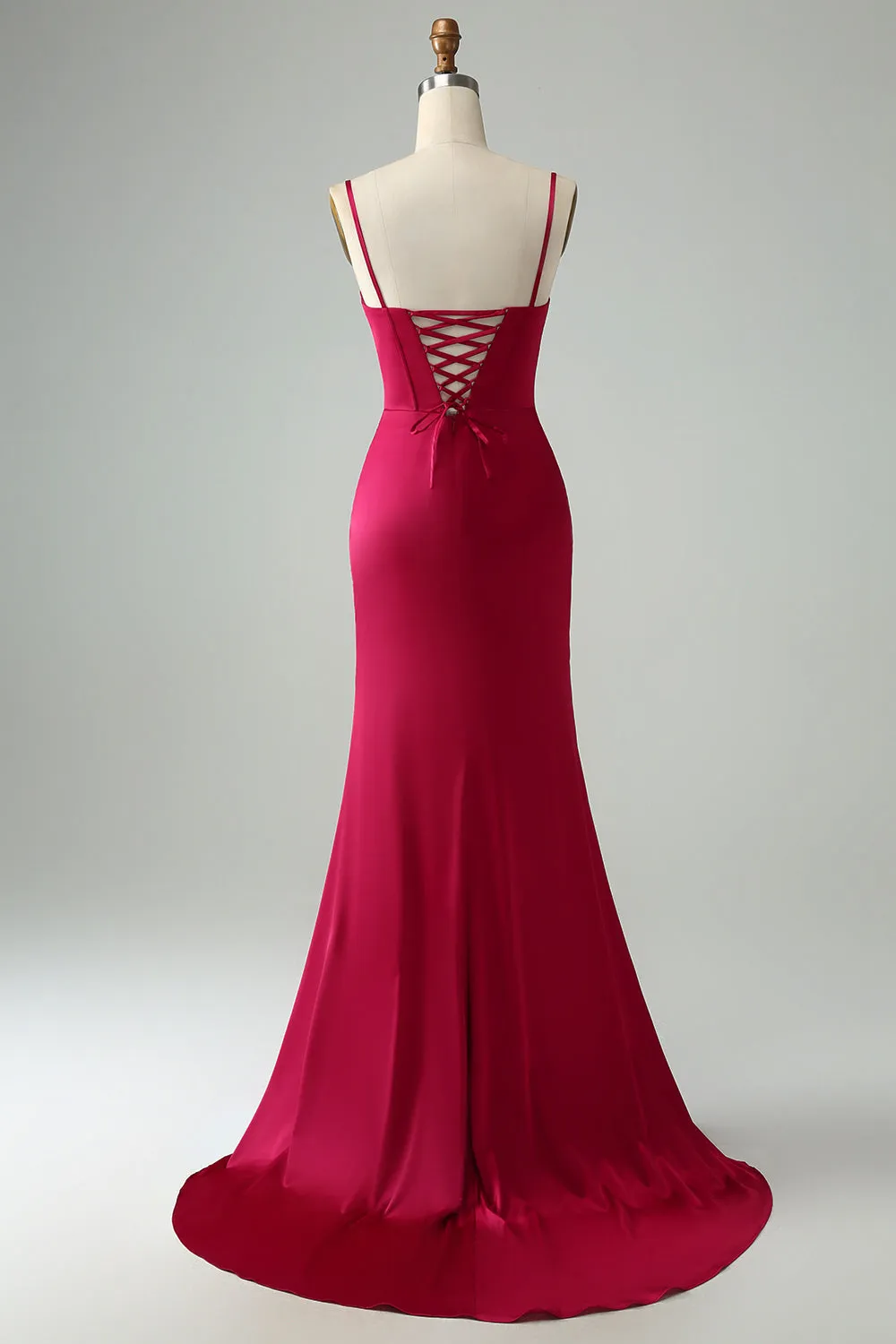 Burgundy Mermaid Corset Spaghetti Straps Maxi Dress