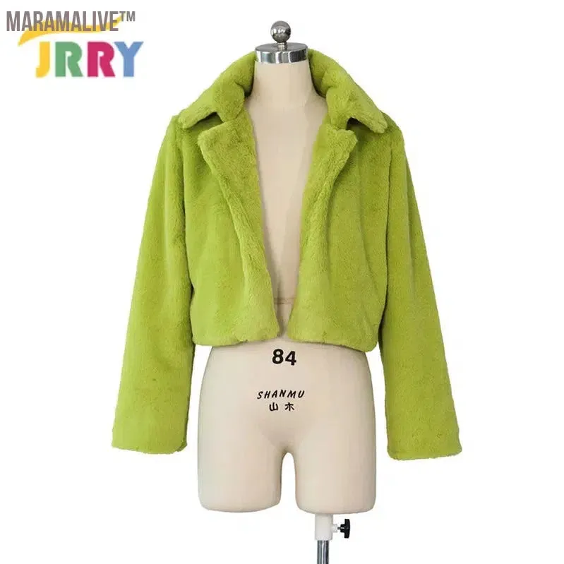 Casual Women Faux Fur Coats Long Sleeve Furry Cropped Jacket Open Stitch Fluffy Overcoat Plus Size XXL Outdoor Wear