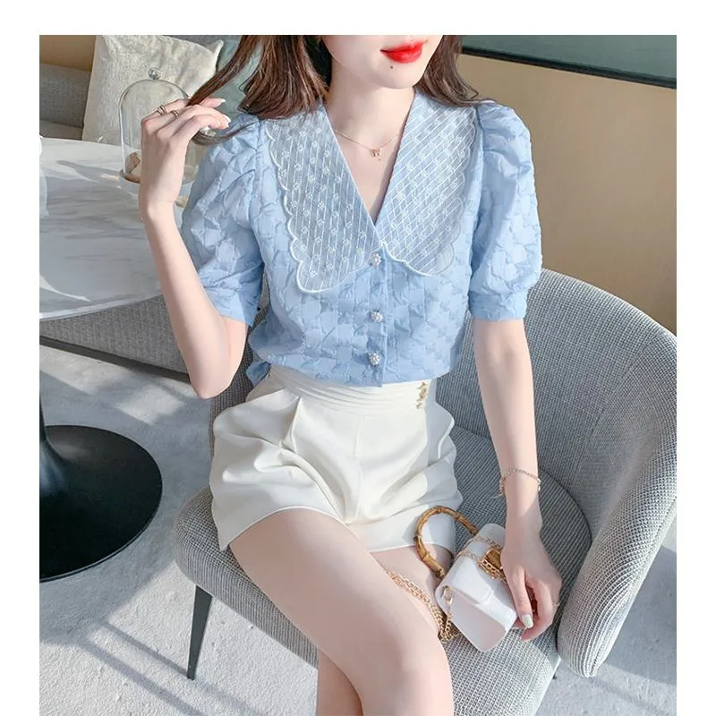 Chiffon Bubble Sleeve Blouse