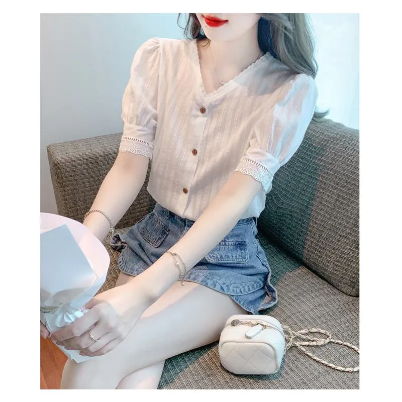 Chiffon V-Neck Lace Blouse