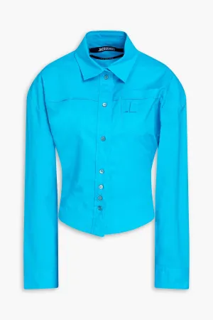 Cotton poplin shirt with sea green neckline JACQUEMUS, turquoise