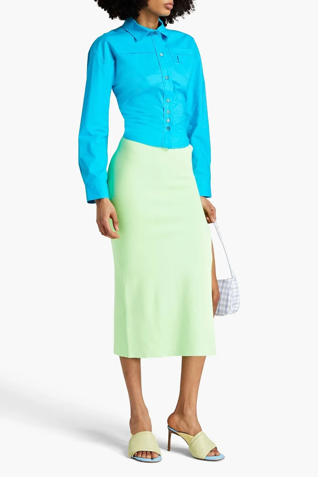 Cotton poplin shirt with sea green neckline JACQUEMUS, turquoise