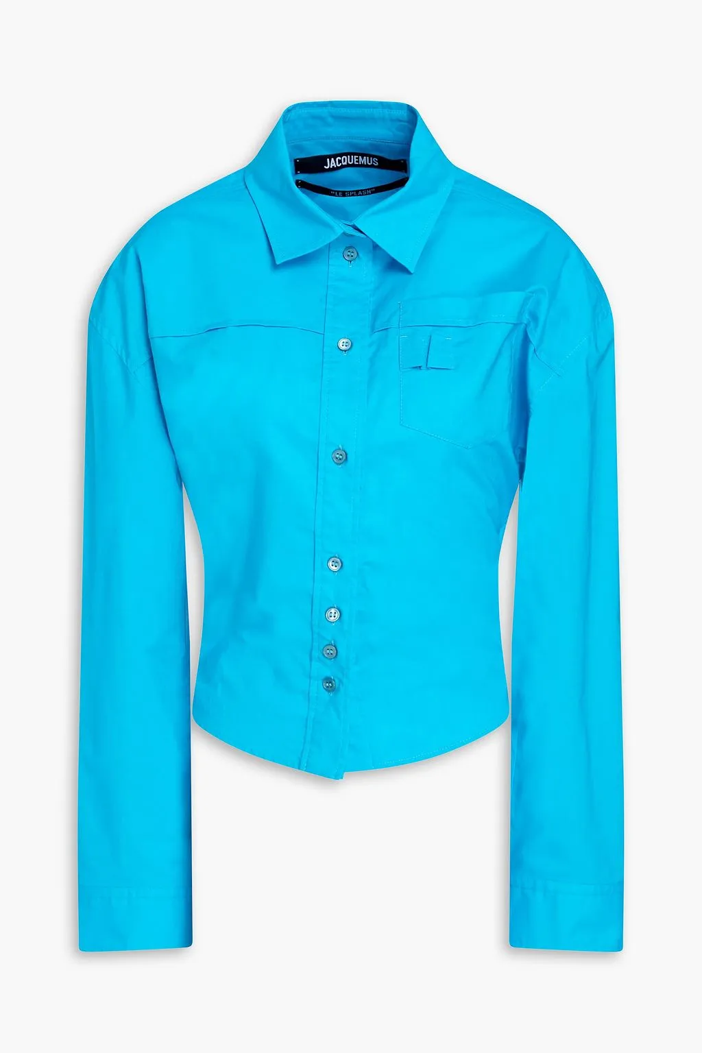 Cotton poplin shirt with sea green neckline JACQUEMUS, turquoise