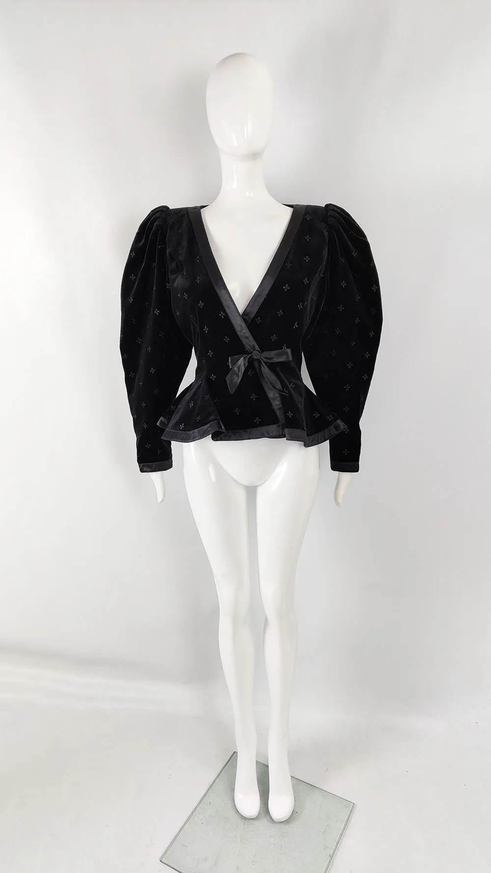 Emanuel Ungaro Vintage 1980s Puff Sleeve Velvet Peplum Jacket