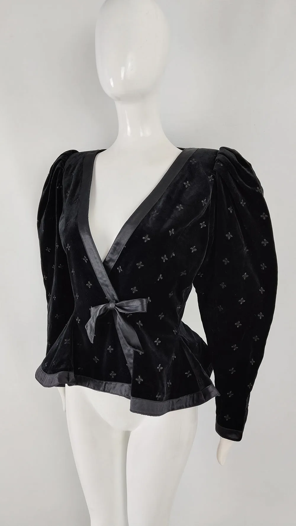 Emanuel Ungaro Vintage 1980s Puff Sleeve Velvet Peplum Jacket