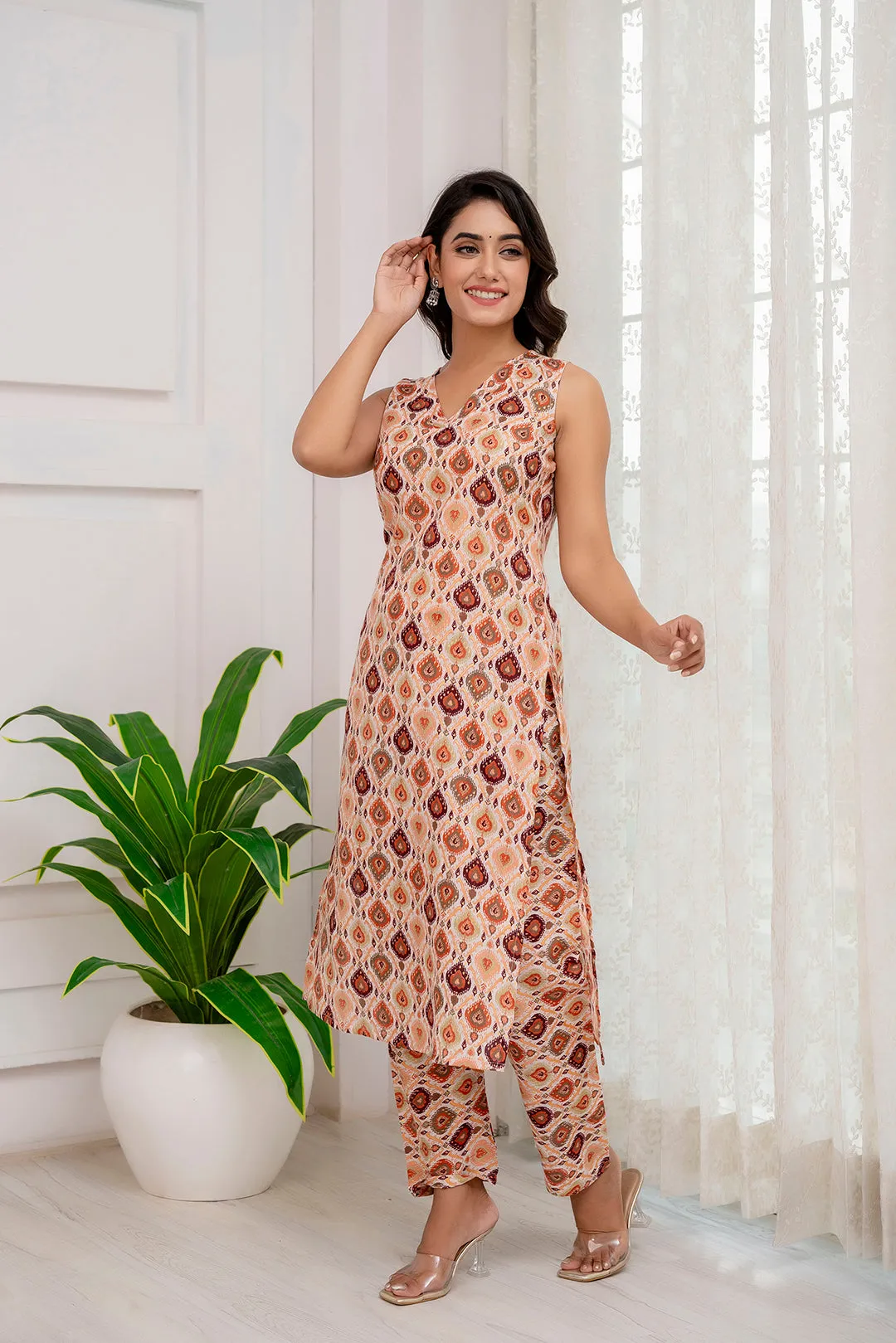 Fab Multi Printed Straight Sleeveless Kurta Pant Set