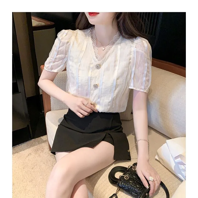 Fairy Lace V-Neck Chiffon Blouse