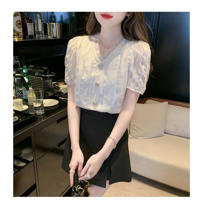 Fairy Lace V-Neck Chiffon Blouse