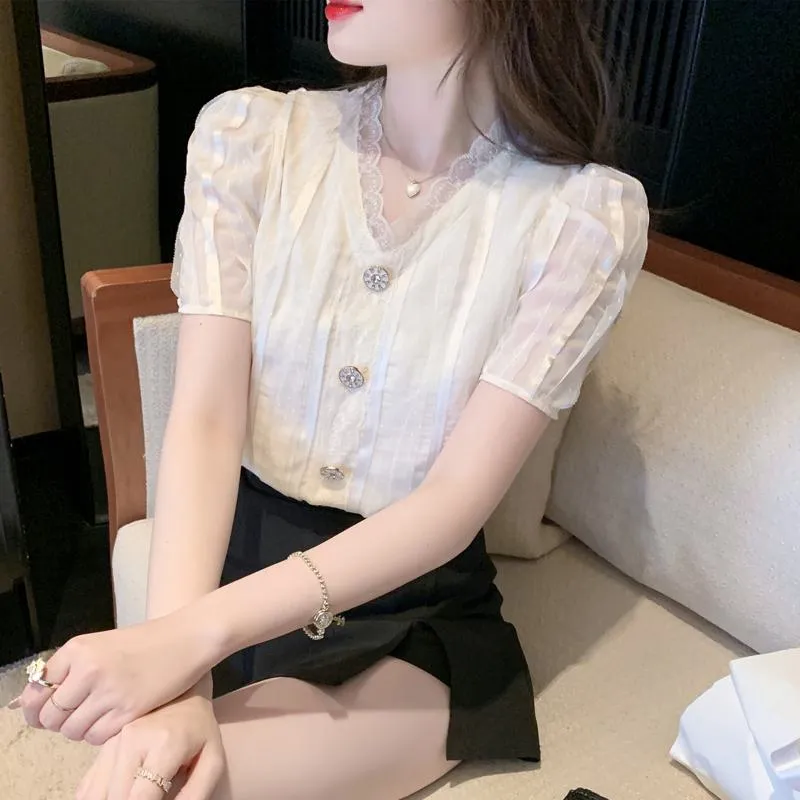 Fairy Lace V-Neck Chiffon Blouse