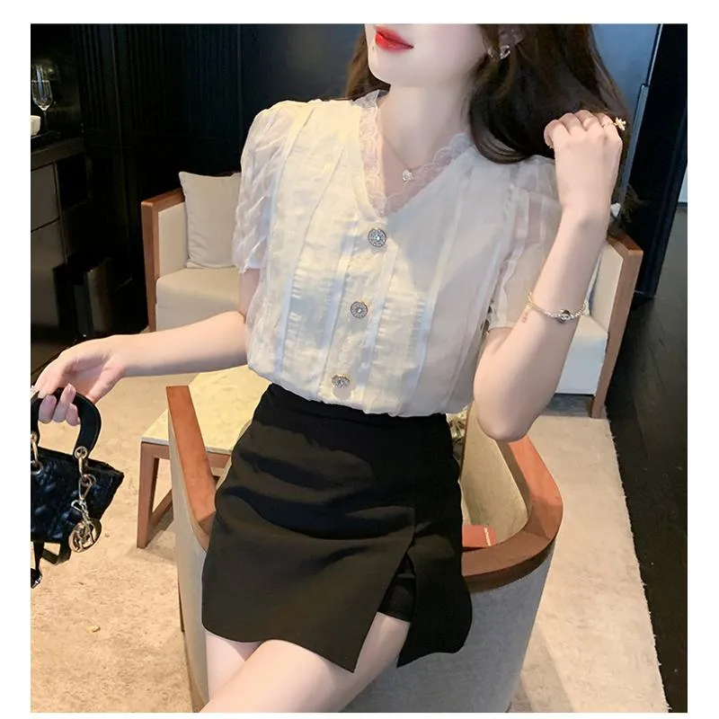 Fairy Lace V-Neck Chiffon Blouse