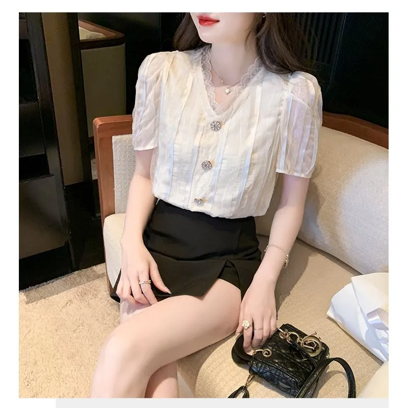 Fairy Lace V-Neck Chiffon Blouse