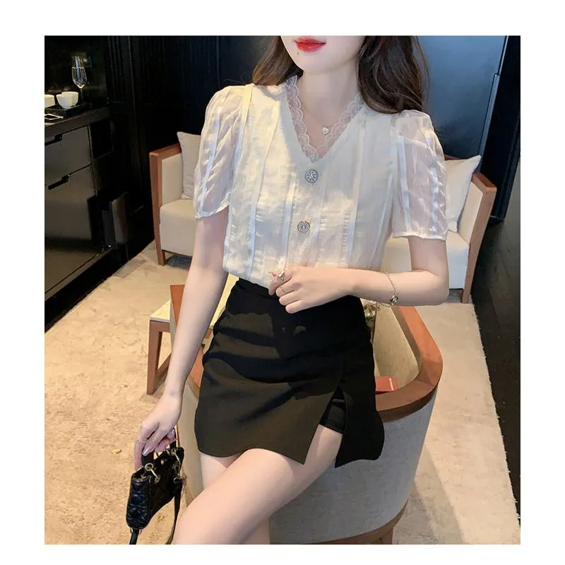 Fairy Lace V-Neck Chiffon Blouse