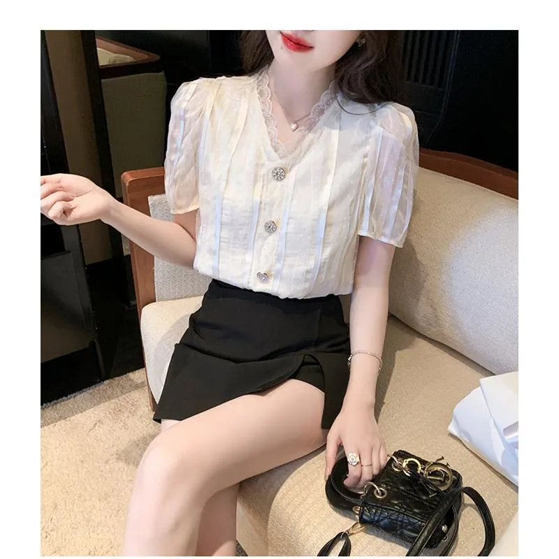 Fairy Lace V-Neck Chiffon Blouse