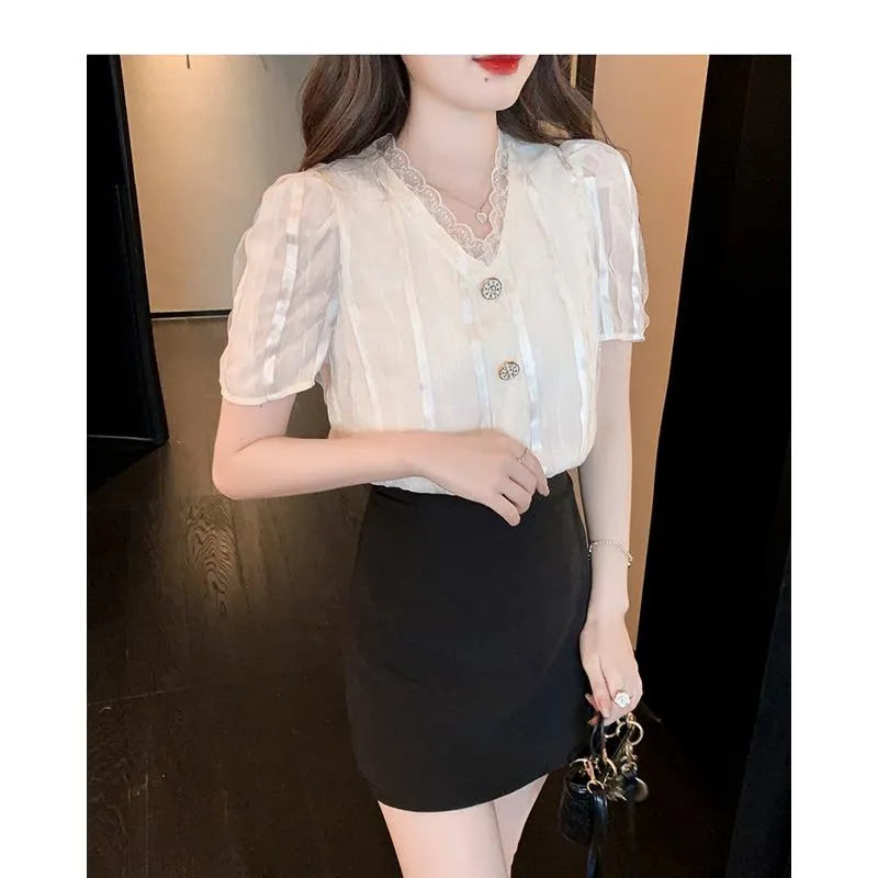 Fairy Lace V-Neck Chiffon Blouse