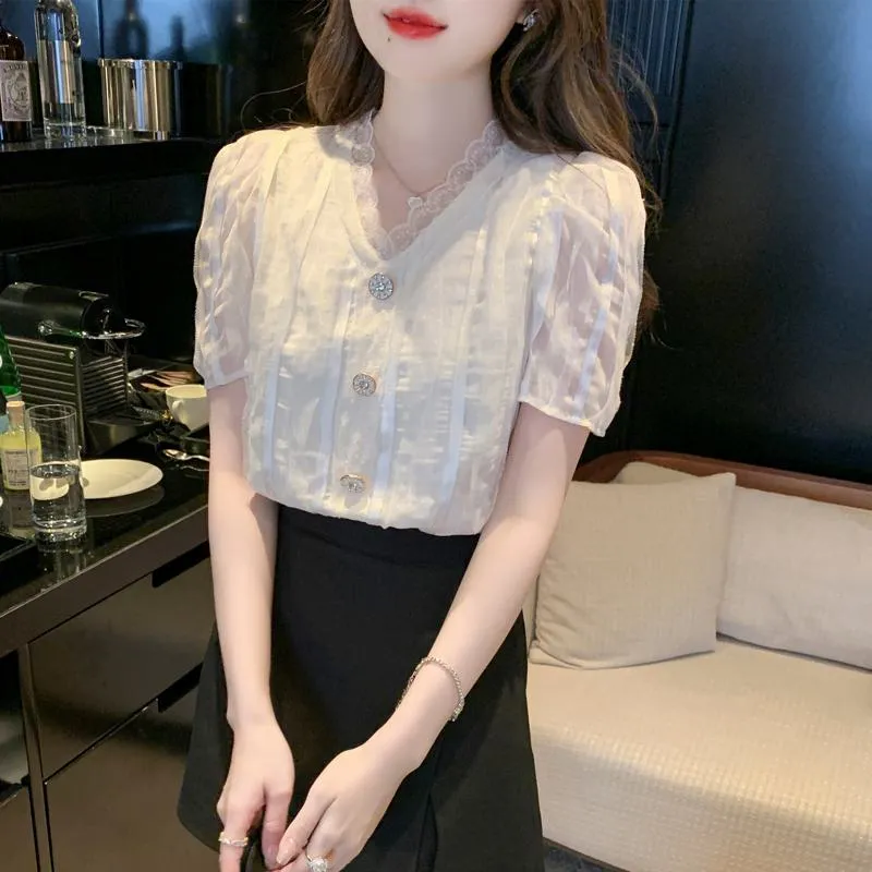 Fairy Lace V-Neck Chiffon Blouse