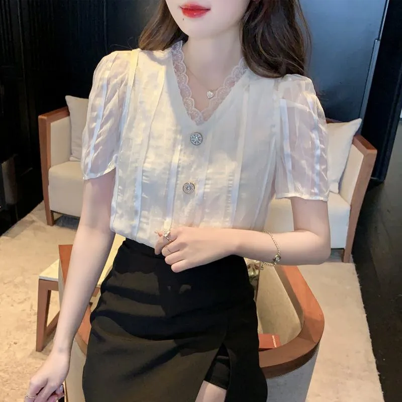 Fairy Lace V-Neck Chiffon Blouse