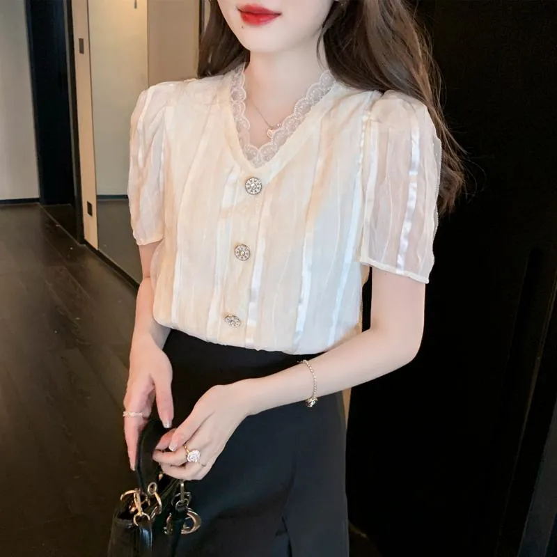 Fairy Lace V-Neck Chiffon Blouse