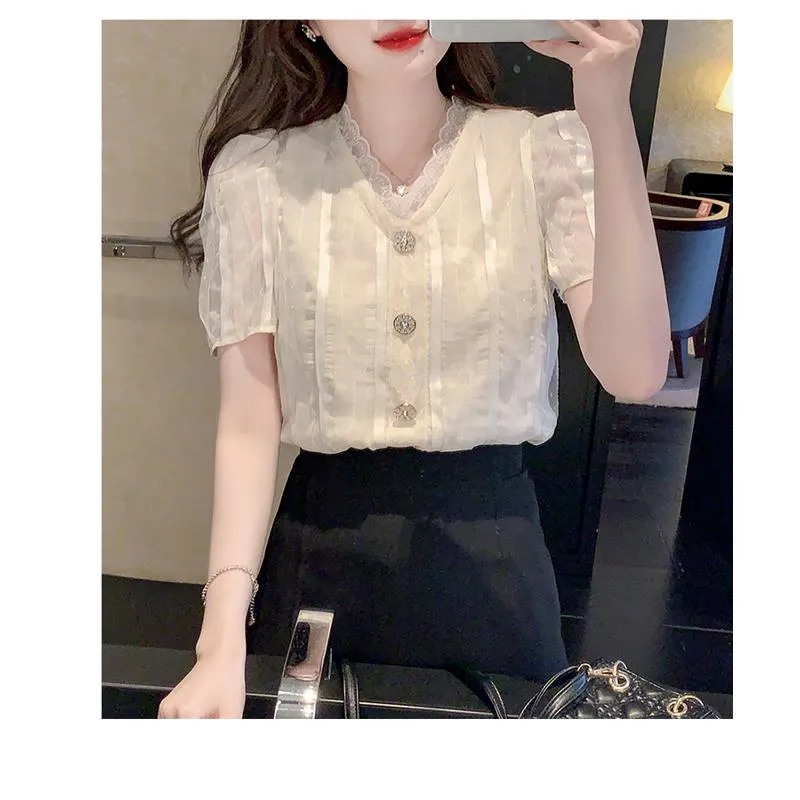 Fairy Lace V-Neck Chiffon Blouse