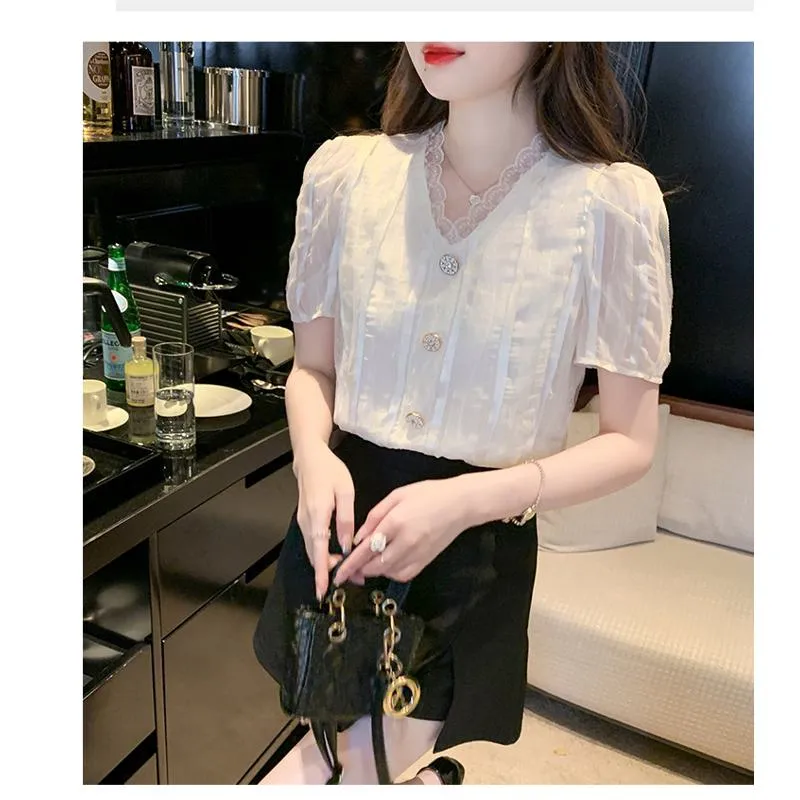 Fairy Lace V-Neck Chiffon Blouse