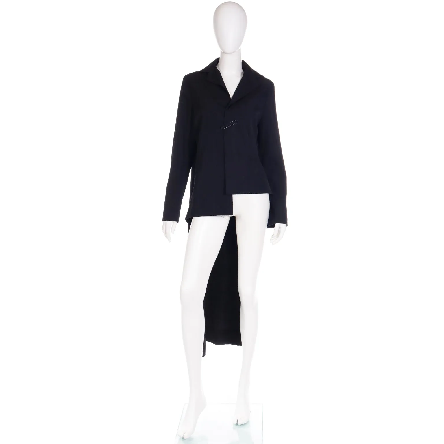 Fall 2001 Yohji Yamamoto Tuxedo Style Asymmetrical Jacket w Safety Pin Closure