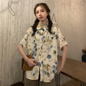 Floral Print Loose Fit Niche Chiffon Unique Shirt