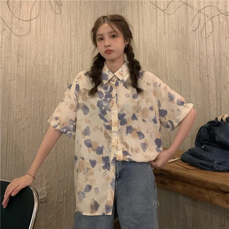 Floral Print Loose Fit Niche Chiffon Unique Shirt