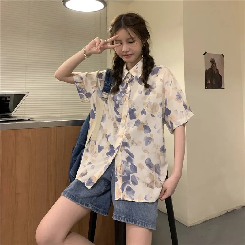 Floral Print Loose Fit Niche Chiffon Unique Shirt