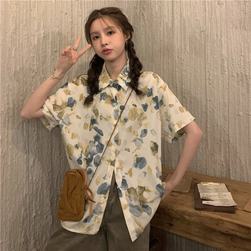 Floral Print Loose Fit Niche Chiffon Unique Shirt