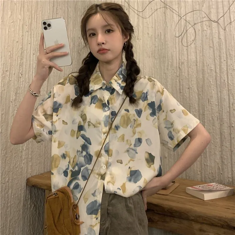 Floral Print Loose Fit Niche Chiffon Unique Shirt