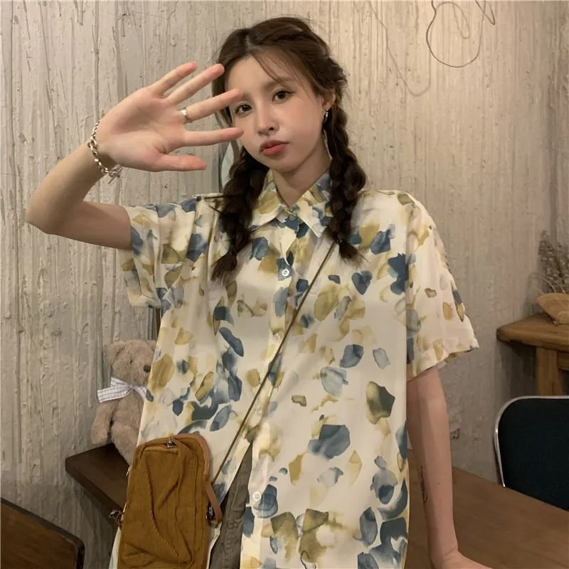 Floral Print Loose Fit Niche Chiffon Unique Shirt