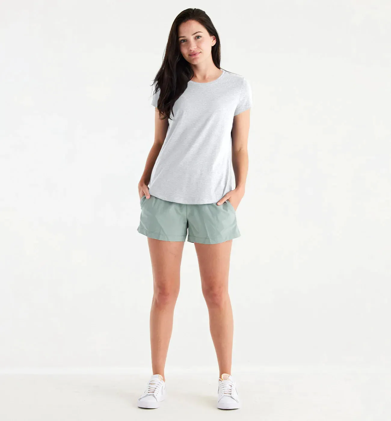 Free Fly Women's Bamboo Current Tee in Heather Bay Blue